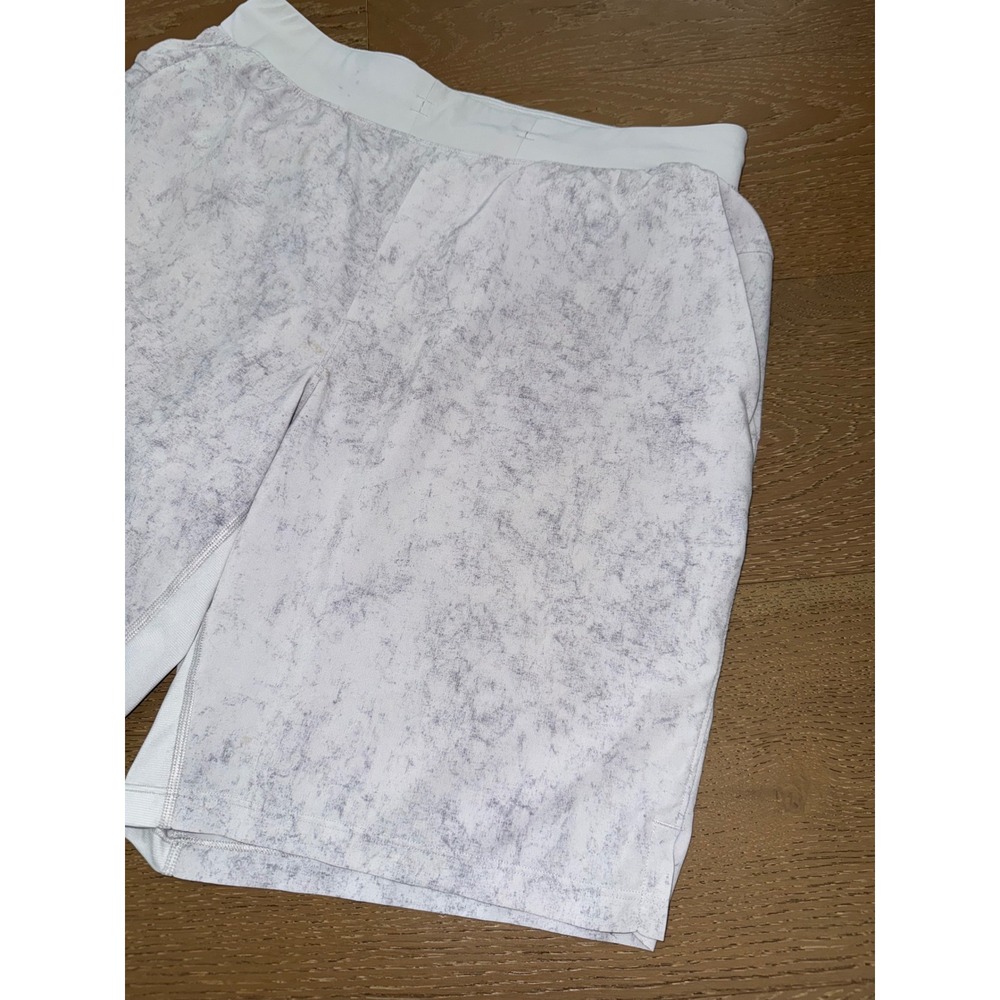 Lululemon Pace Breaker Shorts Mens Large White Grey Marble Print Athletic Run - Picture 3 of 9